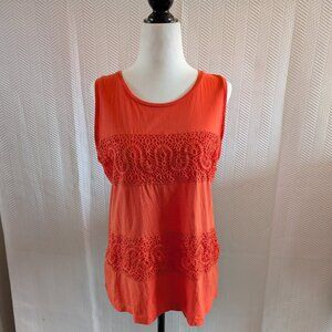 J.Crew Orange Sleeveless Embroidered Lace Trim Top Cotton Size Small Tank Office